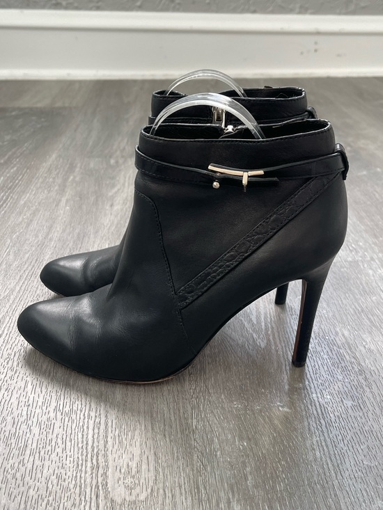Coach Shoes - Coach Ursa Ankle Boots Leather Stiletto Black Croc Strap Size 9B